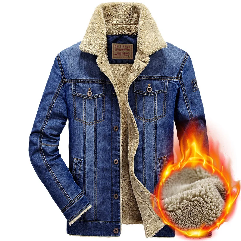 L-6XL giacca di Jeans invernale da uomo giacca a vento in pile spessa calda giacche da uomo capispalla Jeans cappotto maschile Multi-tasche