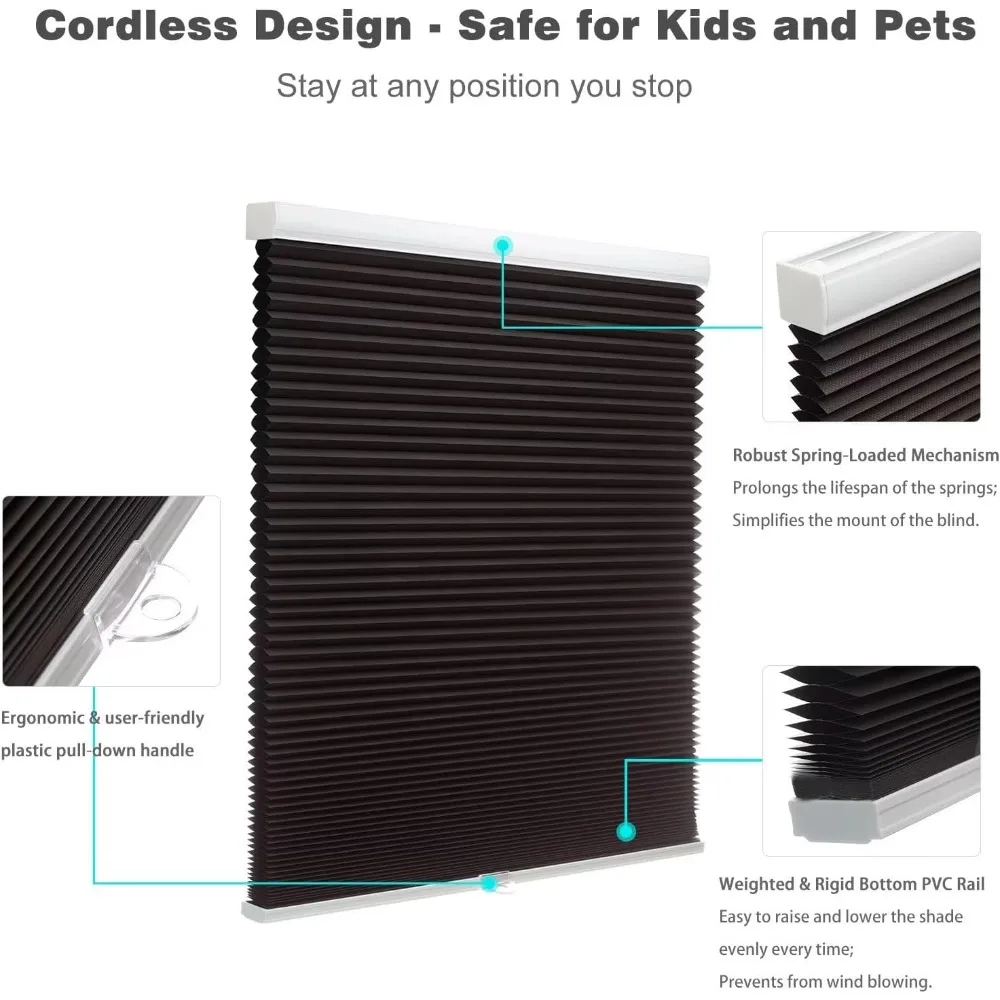 

Blackout Cordless Cellular Shades Honeycomb Shade for Indoor Windows Room Darkening Blinds for Home Office Pull Down