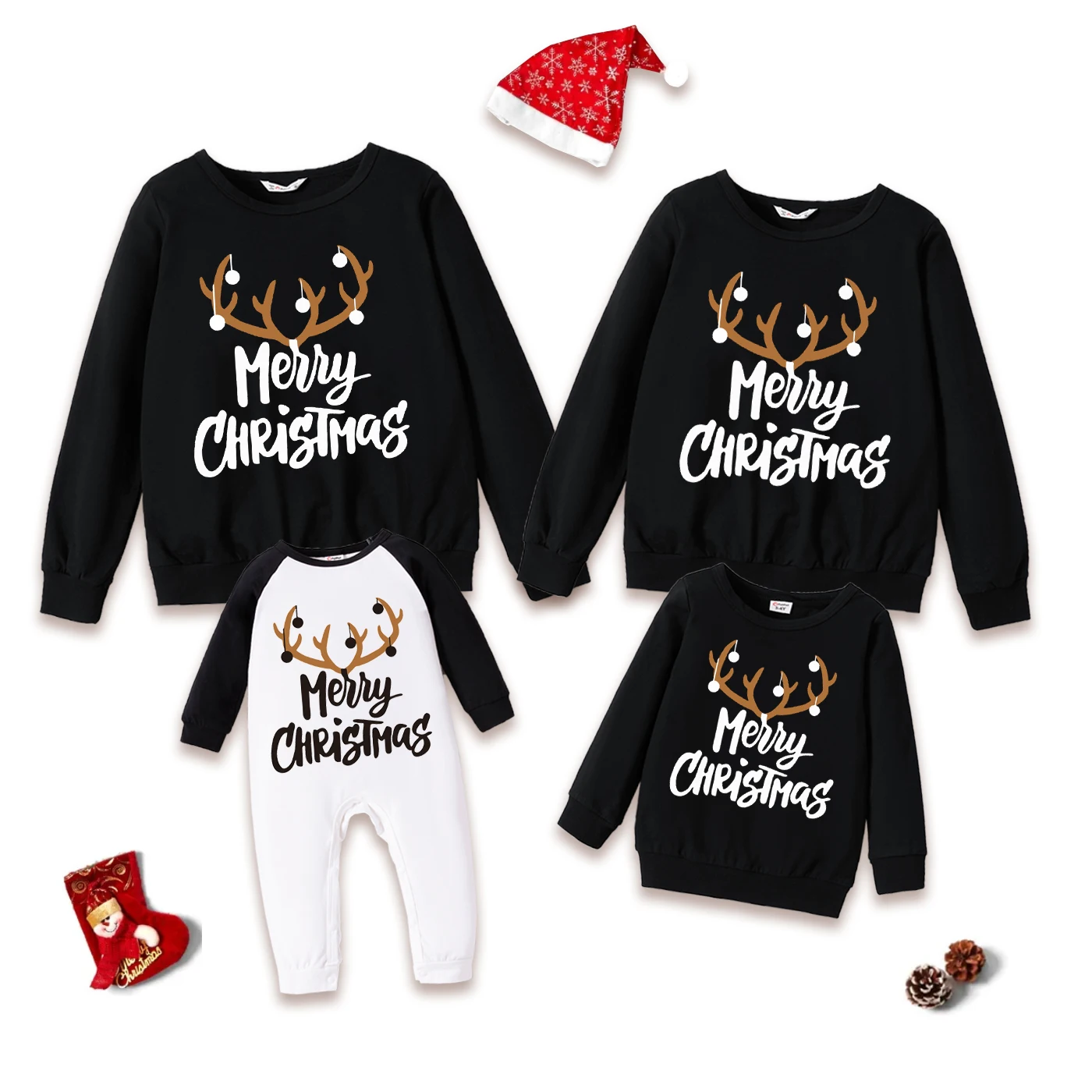 PatPat Family matching Merry Christmas 100% Cotton Family Sweatshirts Matching Antlers Letter Print