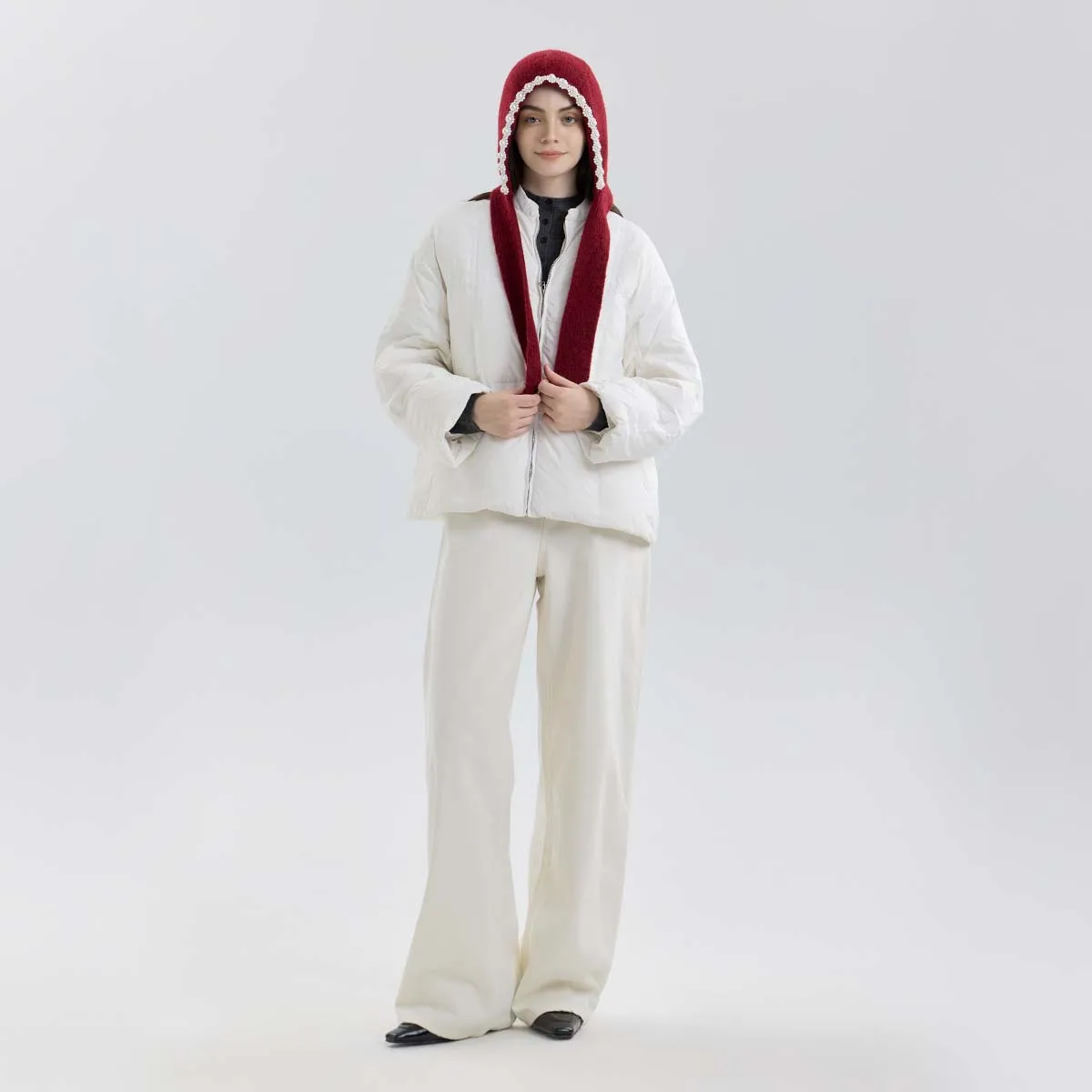 Trendy Knitted Hat, Fresh and Sweet Pearl Law Hat, Warm Ear Protector, Hooded Women's Autumn and Winter Strap Wool Hat