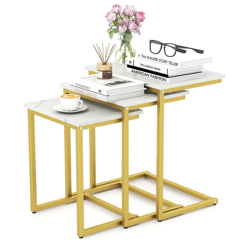 

3 Pieces Multifunctional Coffee End Table Set-White