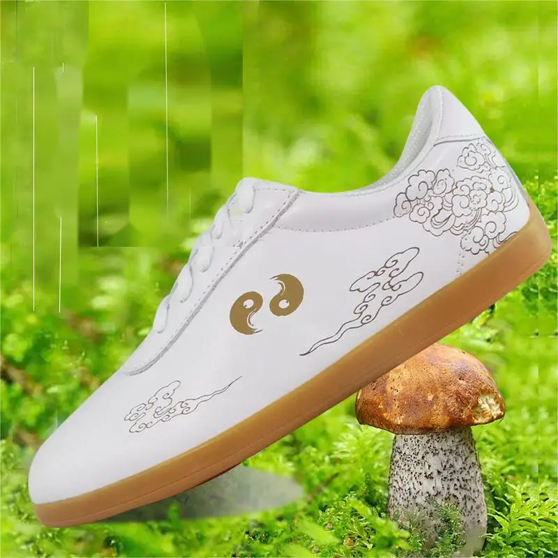 All Seasons Tai Chi Shoes Men and Women Leather Martial Arts Shoes Non Slip Kung Fu Sneakers Low Top Chinese Traditional Shoes