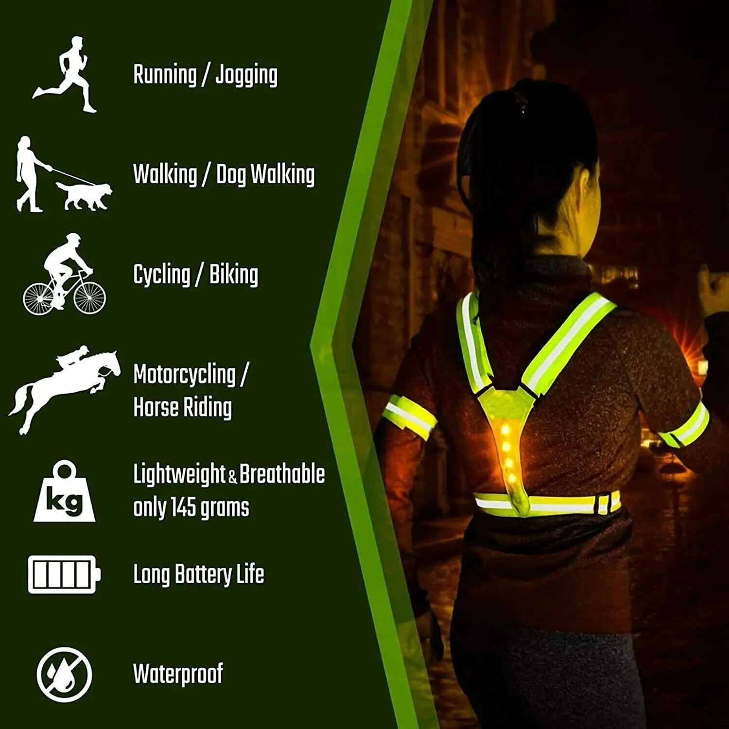 Elastic Reflective Safety Vest with 8 LEDs High Visibilty Electric Flashing Vest for Running Jogging Fishing