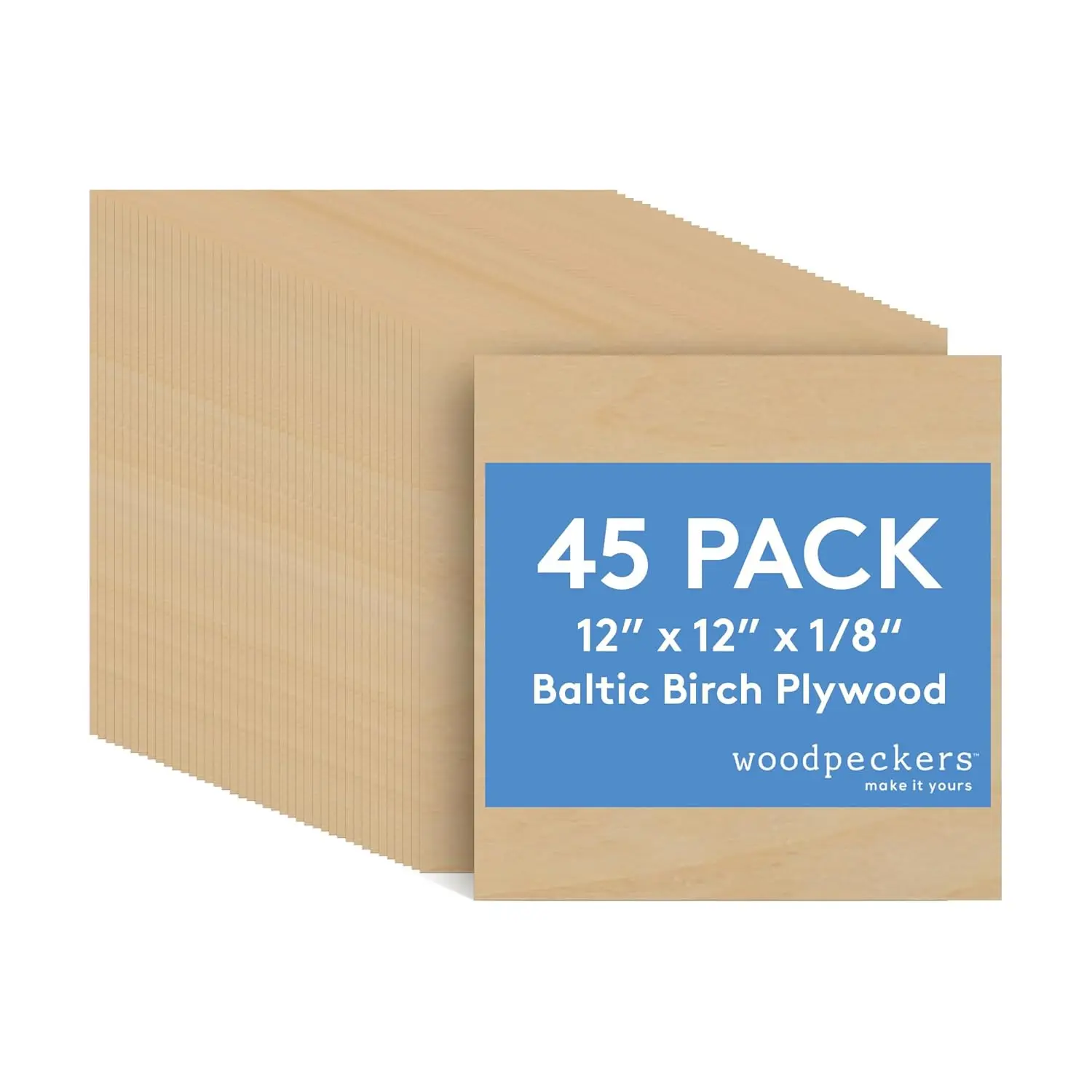 

3mm Baltic Birch Plywood Sheets, 1/8 x 12 x 12 Inch, Box of 45 B/BB Grade for Laser CNC Cutting Wood Burning