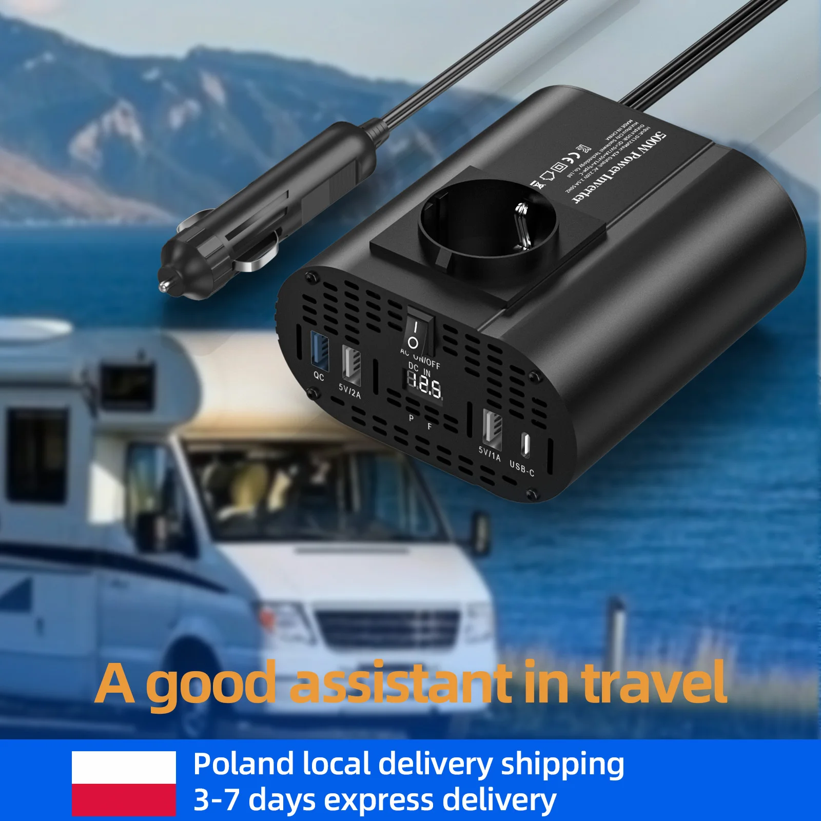 400W 500W Auto-Stromwandler, DC 12V zu 220V AC, Tragbarer Stromwechselrichter für Glühbirnen, Ventilatoren, Telefone, Laptops, Outdoor-Camping und Auto-Zubehör