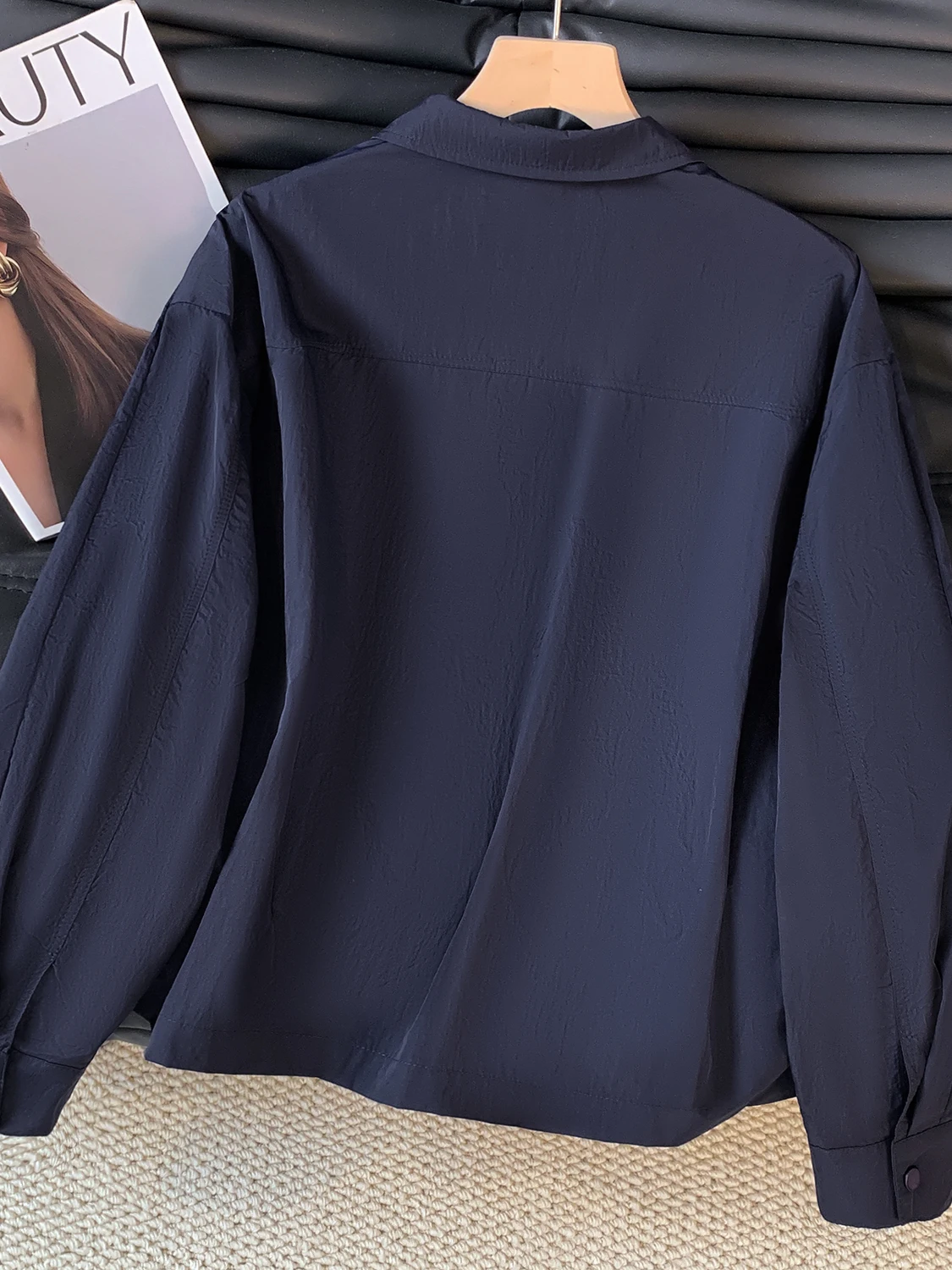 Casual Outdoor Women's Jacket Loose Fit Waterproof Black Tech Cool Feeling Workwear Pocket Detail Stand Collar Long Sleeve Coat