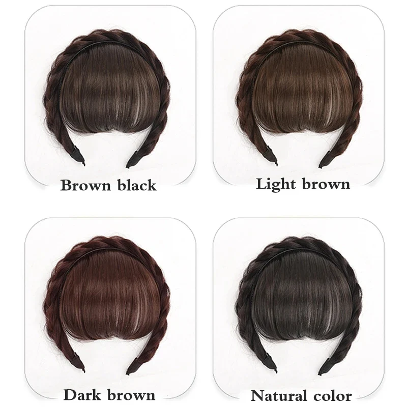 Buqi Synthetic Braids Headband Bangs Fake Straight Straight Natural Heat Resistant Bangs Hair Accessorics for Adult Women