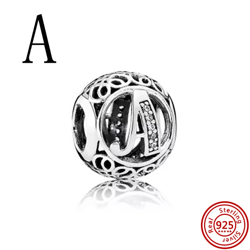 New 925 Silver European A-Z Initial Letter Bead Fit Original Pantaro Charm Trinket Jewelry For Women Making Anniversary Gift