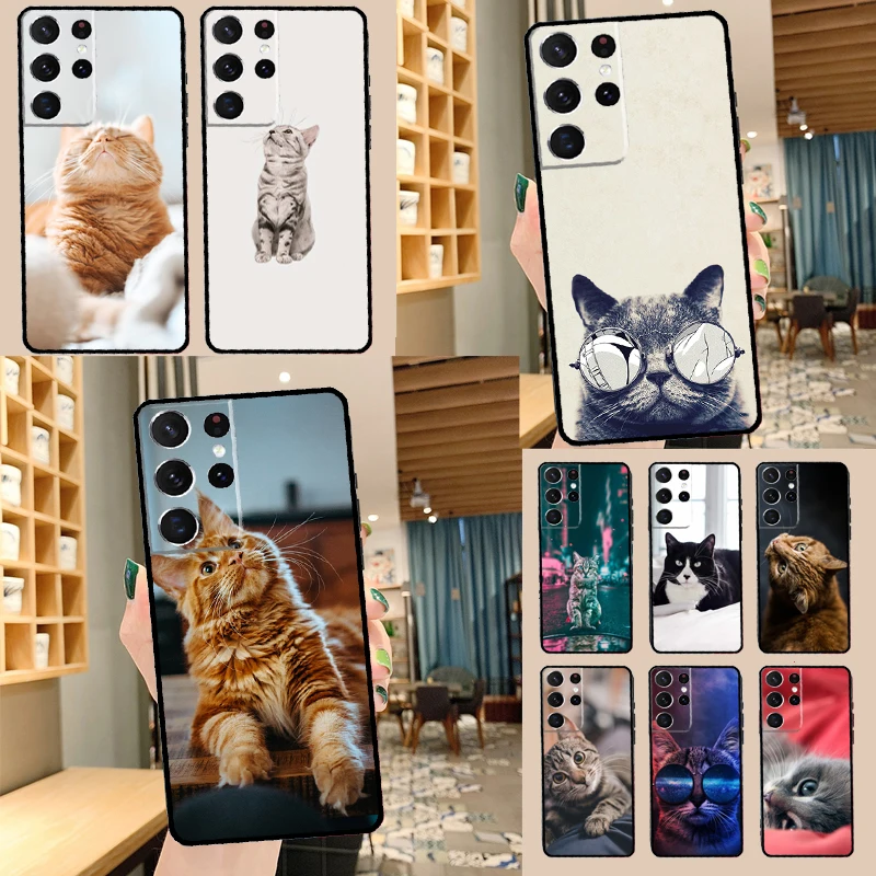 لطيف القط الحيوان قضية الهاتف لسامسونج غالاكسي S20 FE S21 S22 S23 الترا نوت 20 نوت 10 S8 S9 S10 زائد غطاء