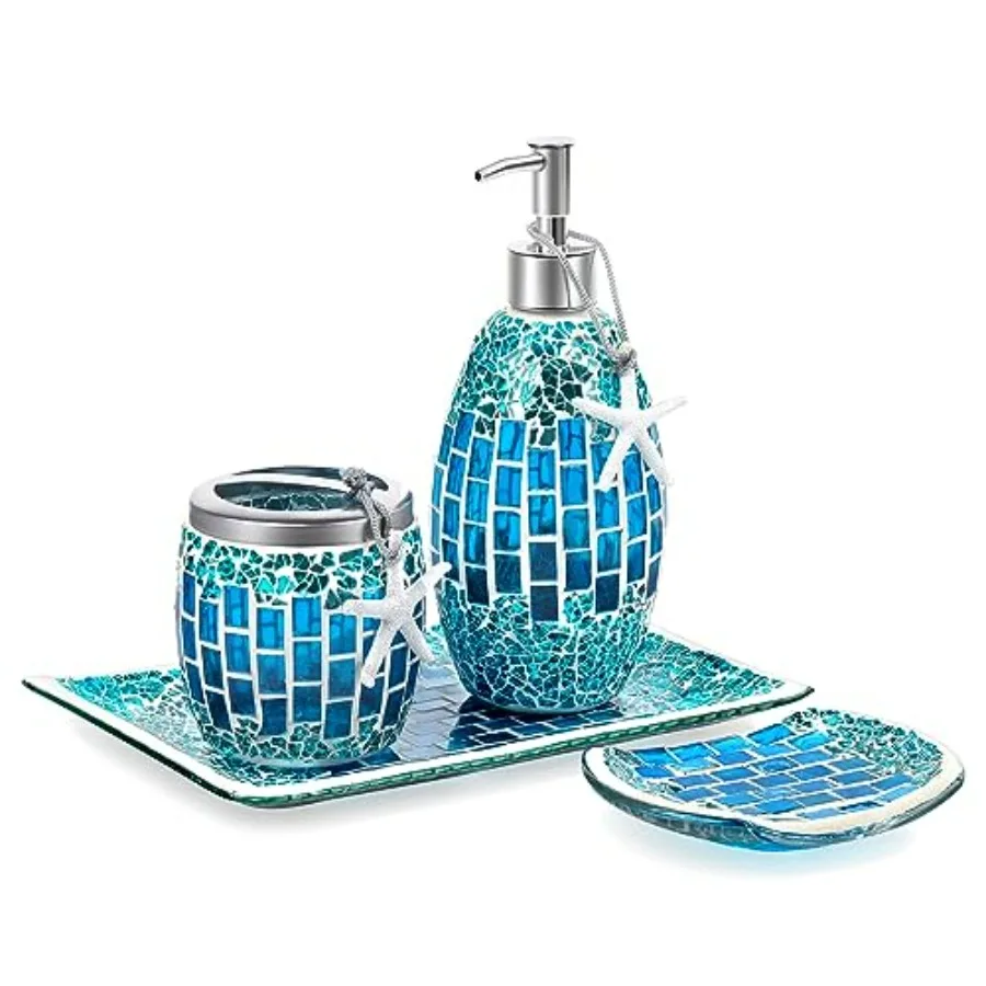 

Набор аксессуаров для ванной комнаты Joeyan из синего стекла ручной работы, мозаичный декоративный набор для ванной, включает дозатор для мыла и подставку для зубных щеток