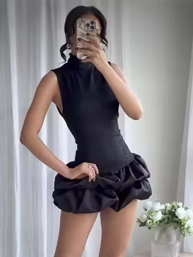 Frauen Mode Sexy Spitze Röcke 2025, Frauen Herbst Neue Ärmellose Falten Spitze Splice Kleid Frauen Hight Street Elegante Party Kleid