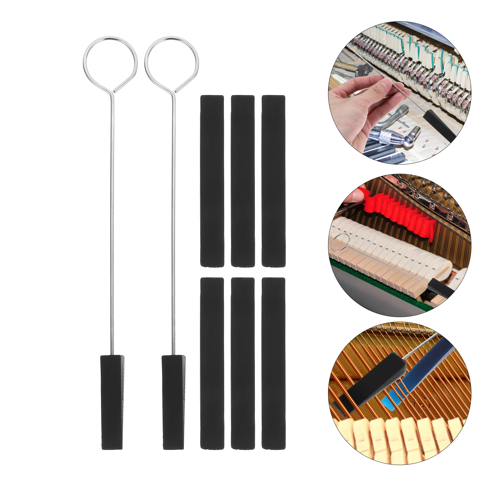 

6 Pieces Piano Tuning Tools Kit 2 Mute Forks 4 Long Mute Strips Black Professional Set Keyboard Instruments Repair Accessories
