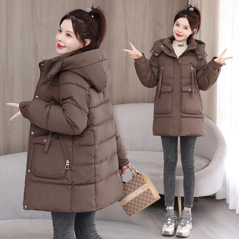 Cotton Down Coat Women Parkas Warm Winter Jacket Loose Outwear Hooded Padded Overcoat New Female Mid-Long Cotton-Padded Jacket