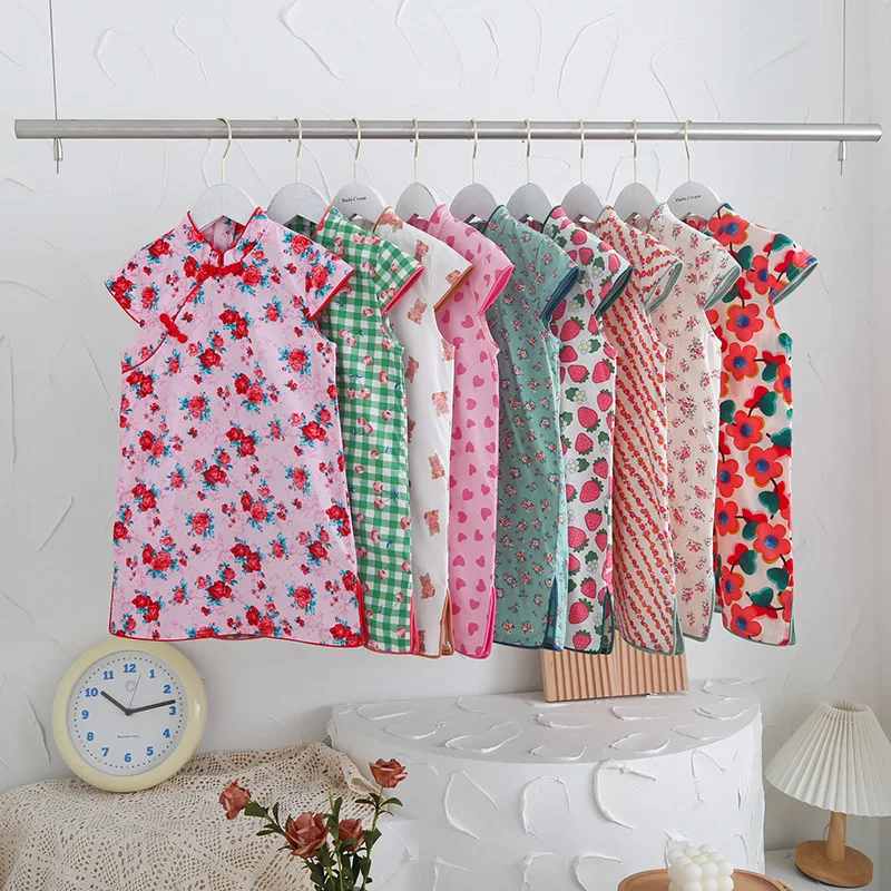 

Girls' Floral Dress2024Season New Contrast Color Split Ancient Style Cheongsam1-7Children's Hanfu Wholesale-MR