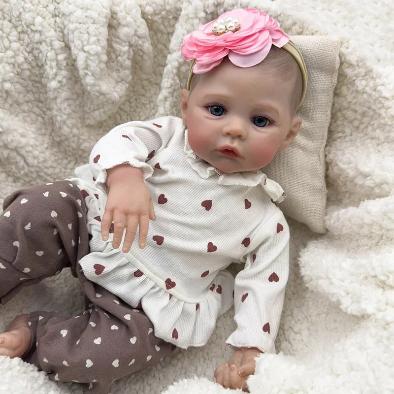 19inch Already Finished Reborn Baby Doll Awake Meadow Soft Vinyl Newborn Baby Girls Hand Details Painted 3D Skin Muñecas Reborn