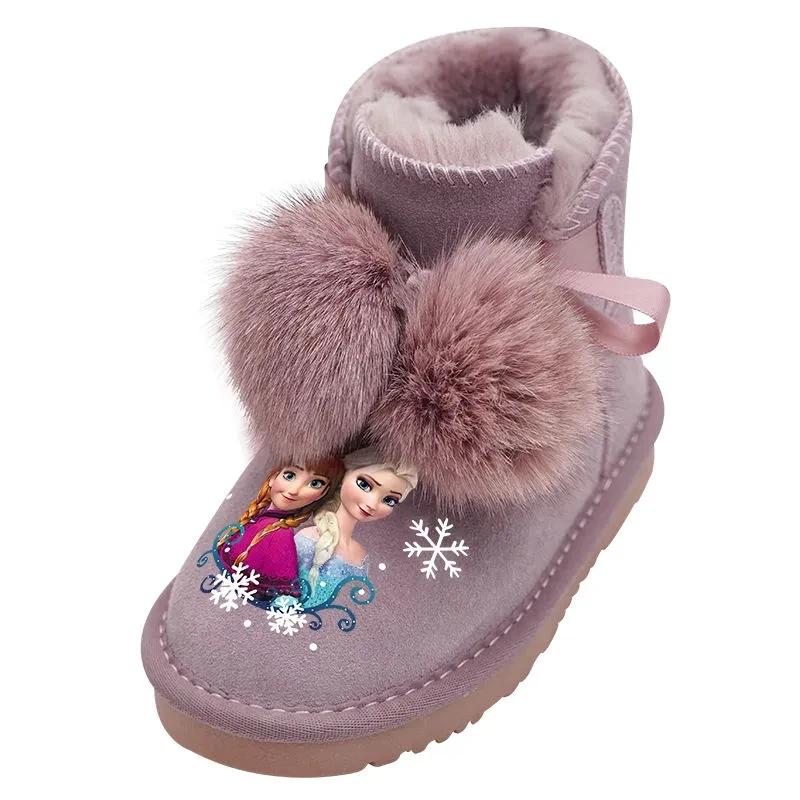 Disney Children\'s Cartoon Ankle Snow Boots frozen princess Elsa Anna Non-slip Thick Warm Cotton Shoes fashion Bow Size 23-37