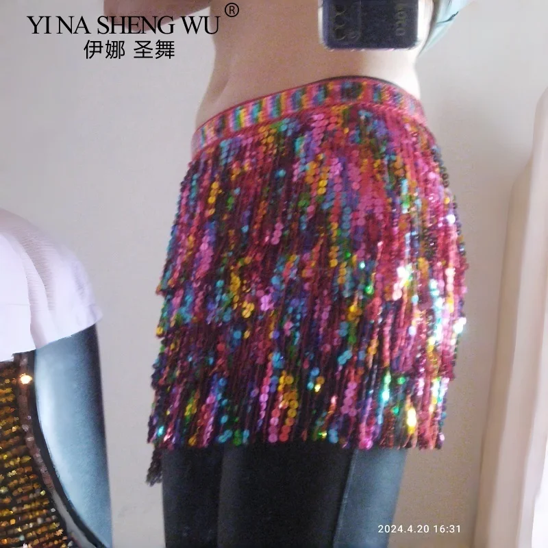 Ropa de práctica de danza del vientre para mujer, cinturón, bufanda de cadera, cadena de cintura, accesorio de baile para club nocturno DJ, 9 colores disponibles