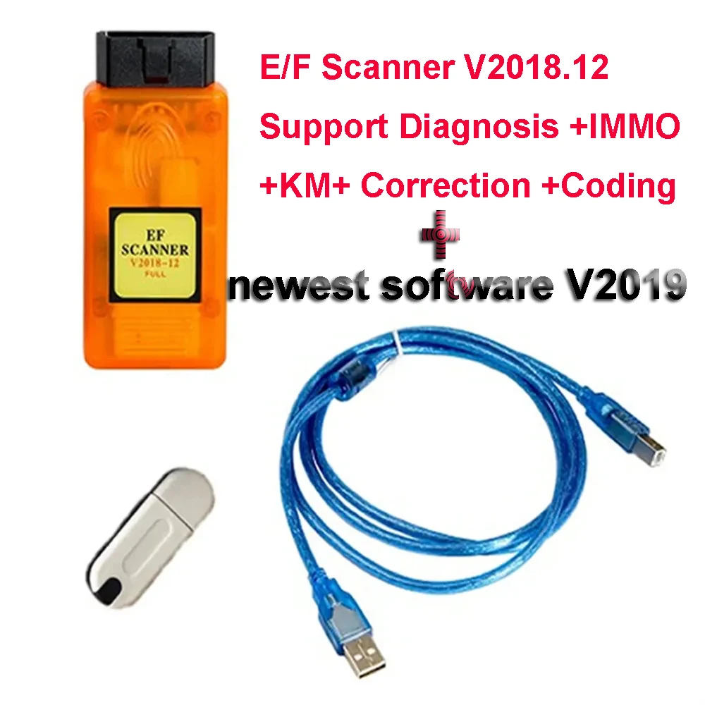 E/F Scanner V2018.12 FOR BMW EF Key Programmer Full Version Support Diagnosis IMMO KM Correction Coding Tool OBD2 Scanner