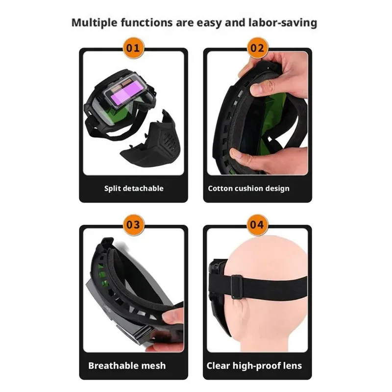 قناع لحام تلقائي قابل للفصل من TKOH، شريط قابل للتعديل، نظارات لحام واقية قابلة للتنفس، نوع سبليت #3