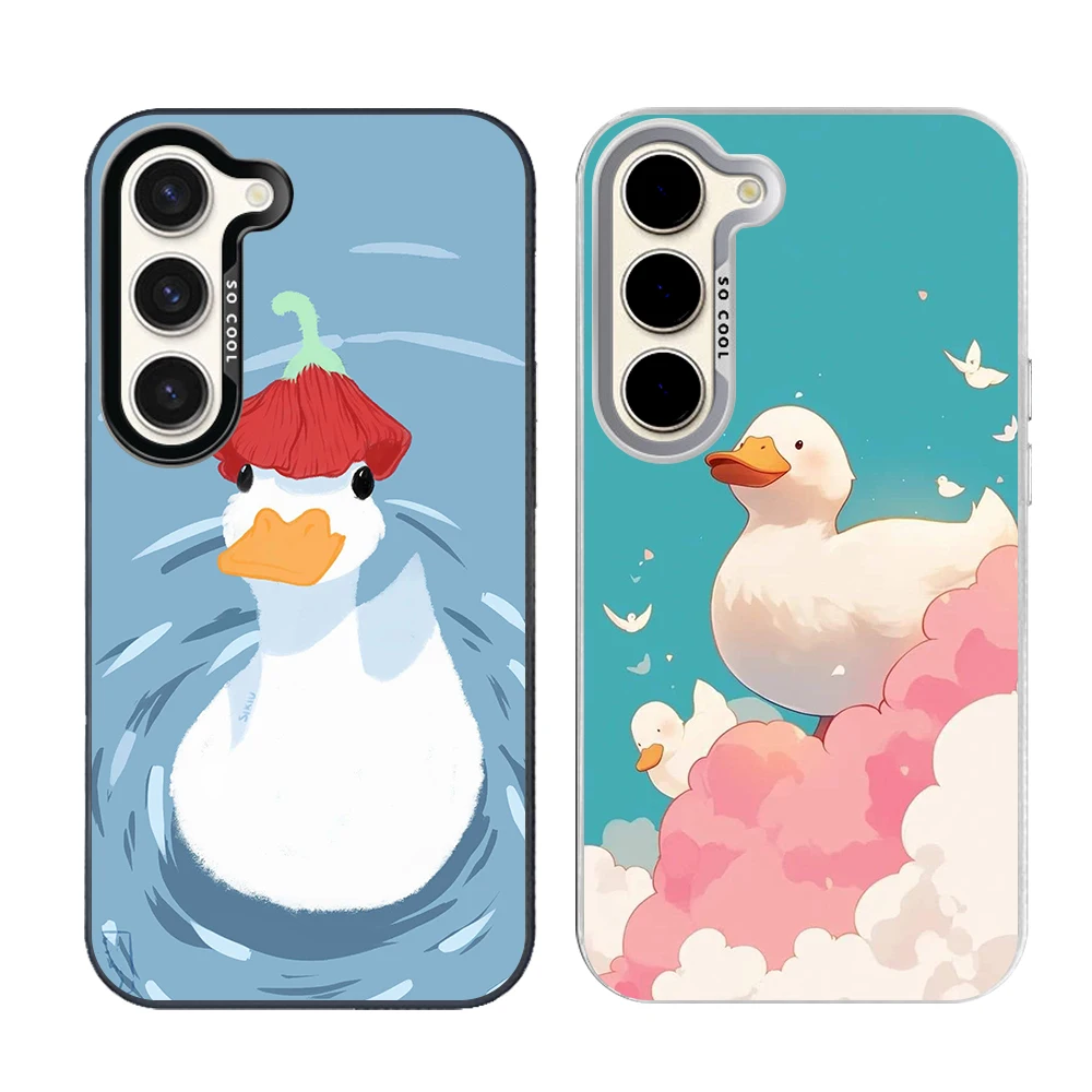 Funny Duck Silver Plated IMD Phone Case For Samsung S26 S25 S24 S23 S22 Ultra S20 S10 S21 FE 5G Plus Cover