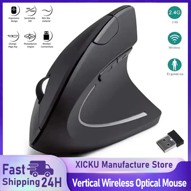 2.4GHz Wireless Vertical Mouse Ergonomic Optical Mice 3 Adjustable DPI 800/1200/1600 6 Buttons for Laptop PC Computer Desktop