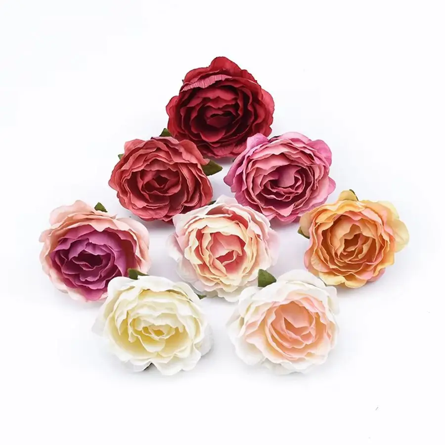 10pcs Artificial Flower Multicolor Rose Heads Outdoor Wedding Garden Party Floral Filler Home Dining Table Scrapbook DIY Decora
