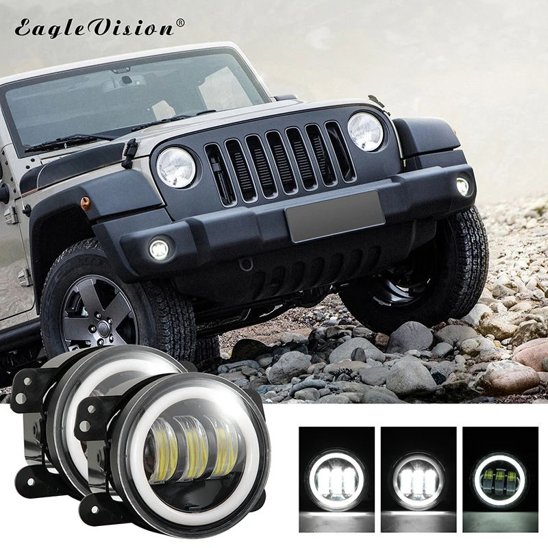 

4x4 Round Led Headlights Fog Lights 30W 6000K White Halo Ring Off Road Fog Lamp For Jeep Wrangler JK TJ Grand Cherokee