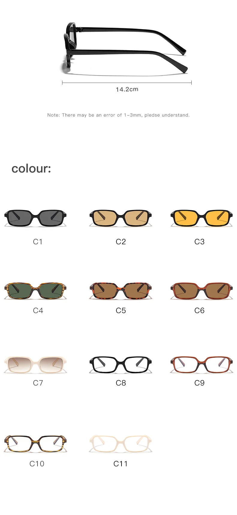 Neue Vintage Quadratische Sonnenbrille für Damen und Herren Marken-Rechteck-Sonnenbrille Ovale Brillen für Männer und Frauen – Detail 7