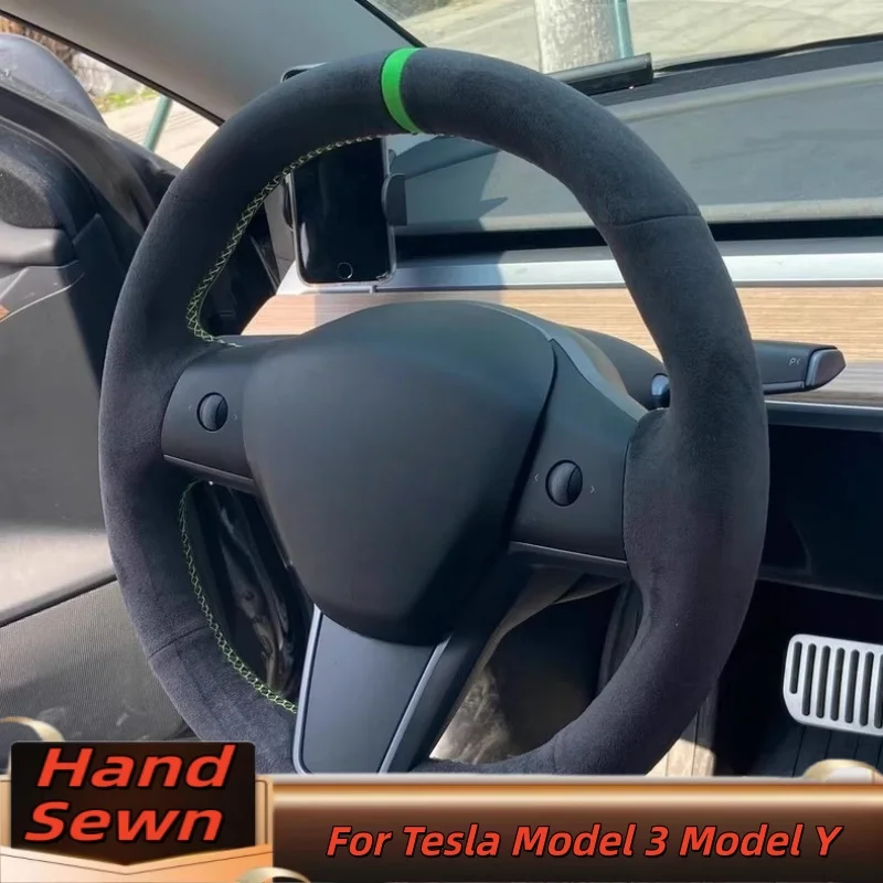 

Hand-Sewn Genuine Leather Car Steering Wheel Cover For Tesla Model 3 Model Y Car Interior Accessories