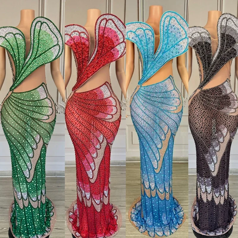 Schmetterling Strass Abendkleider Frauen Jazz Dance Kostüme Bühne Leistung Party Festival Outfit Sänger Show Gala kleid