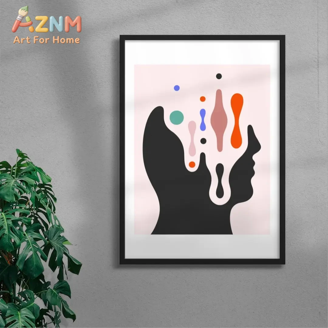

Abstract Two Faces Mind Flow Framed Wall Art - Colorful Minimalist Psychology Inspired Print for Modern Home Decor
