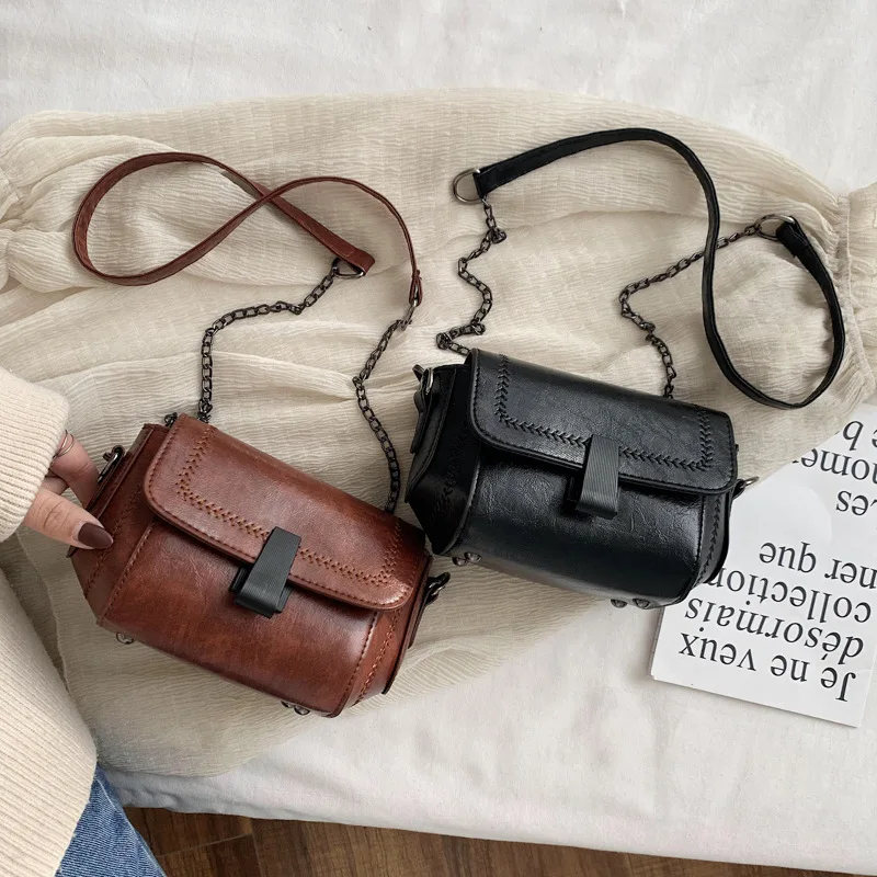 

Street Trend Small Square Bag Vintage Fashion Solid Color Pu Leather Shoulder Crossbody Bags for Women Chain Messenger Phone Bag