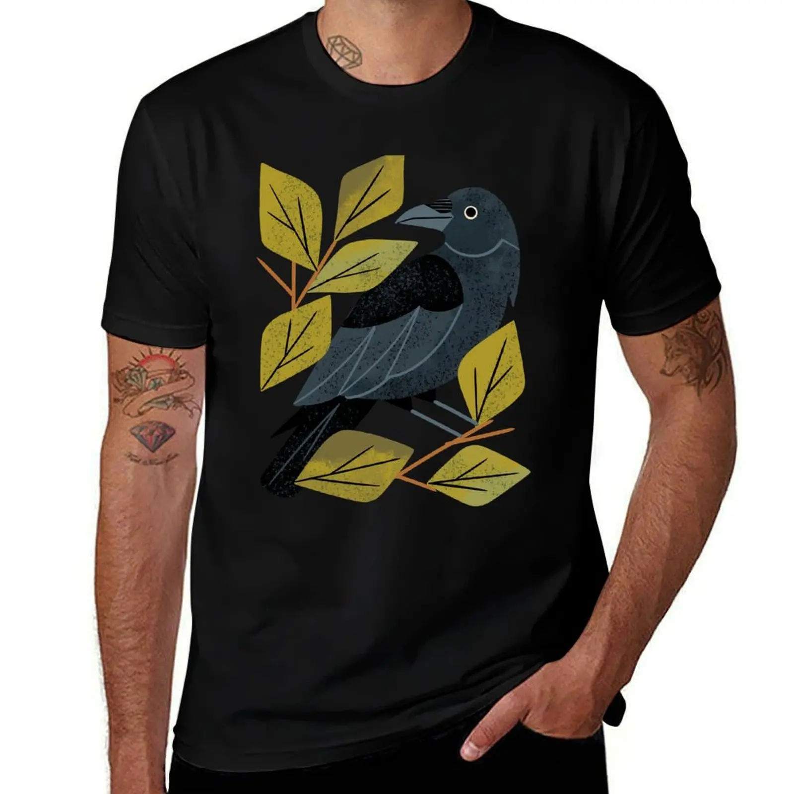 Perching Raven T-Shirt Basic Breathable Solid Color T-Shirt