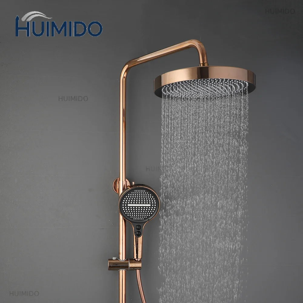 Rose Gold Bathroom Shower Set Rainfall Hot And Cold Control Multifunctional Bath Shower Faucet System W/ Hand Shower