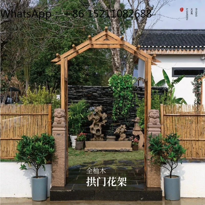 LLY garden landscaping arrangement outdoor teak arch flower stand courtyard rose climbing vine stand small courtyard grape stand