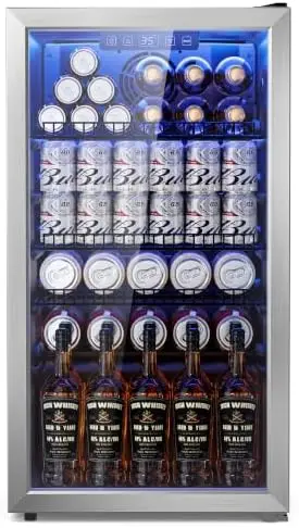 

3.2 Cu.Ft Beverage Fridge, Mini Fridge With Glass Door, Beverage Cooler Refrigerator, Wine Drink r Fridge, Adjustable