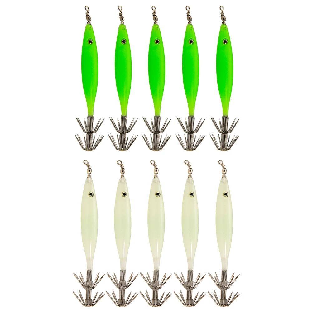 5개입 발광 오징어 미끼 야간 낚시 램프 훅 방수 오징어 유인 미끼 녹 방지 이중 훅 야간 낚시용