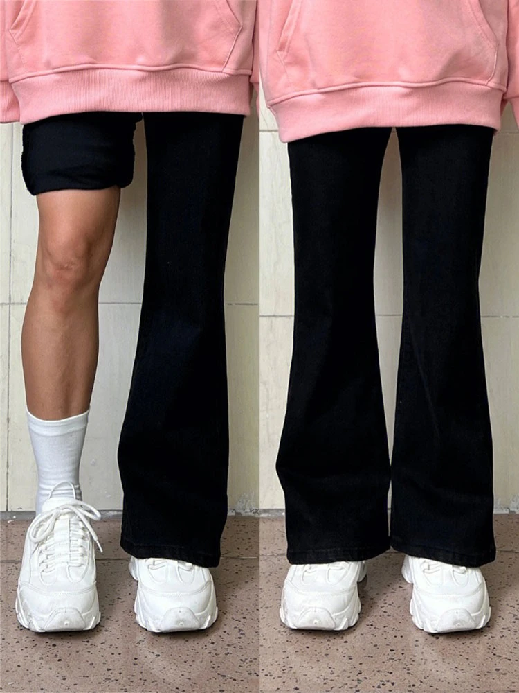 

Джинсовые брюки с высокой талией на подкладке, большие размеры, свободные женские джинсы, брюки с эффектом похудения, Bla для грушевого тела