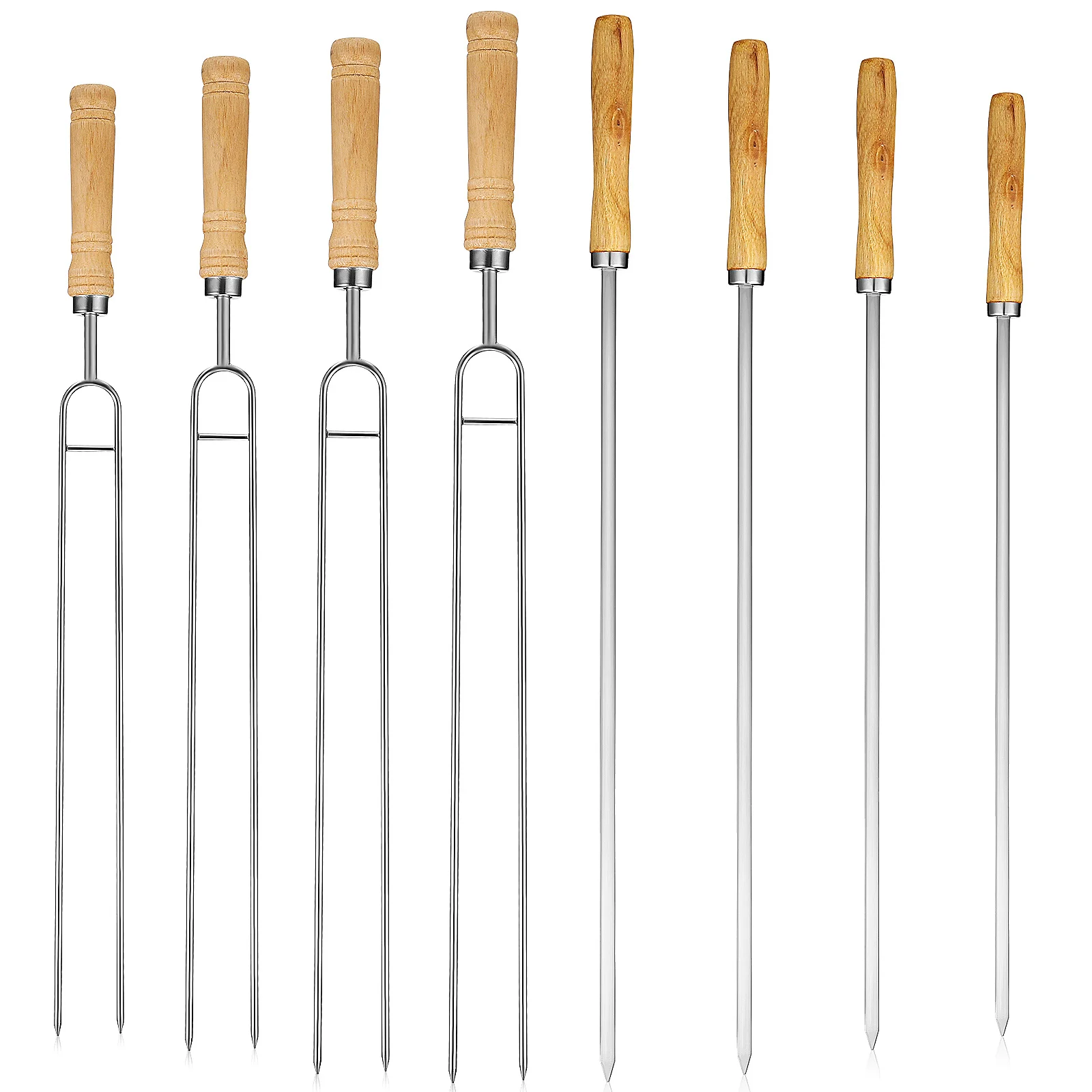 

8Pcs Stainless Steel Bbq Skewers Wooden Handle Roasting Forks Kabob Sticks Drawstring Bag Outdoor Camping Grilling