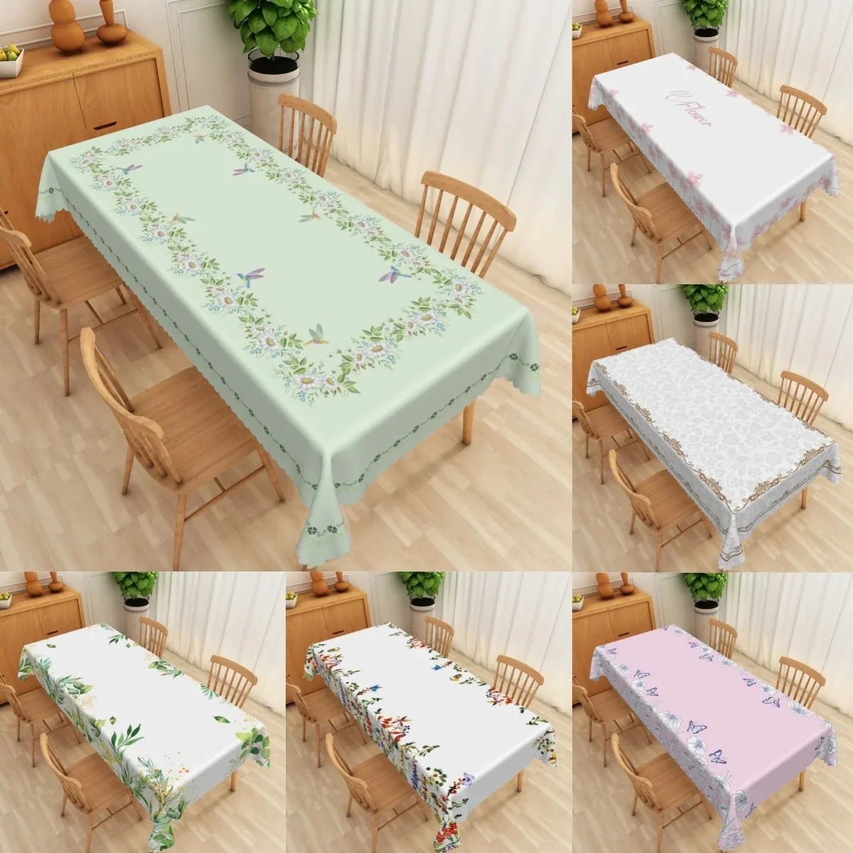 

2D Flat Printed Vintage Damask Tablecloth Waterproof Polyester Botanical Border Table Cover Kitchen Picnic Banquet Party Decor