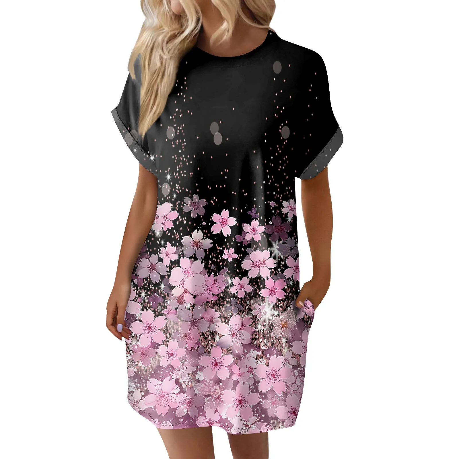 فستان قميص بأكمام قصيرة للنساء ، كنزة صوفية ضيقة ، تنورة صغيرة مطبوعة فضفاضة ، تي شيرت عصري ، الصيف #4