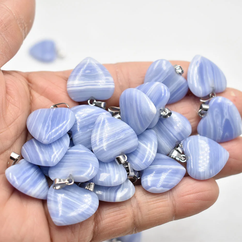 2023 fashion bestselling Blue stripe onyx charms heart pendants for jewelry making 20mm 50pcs/lot Wholesale free