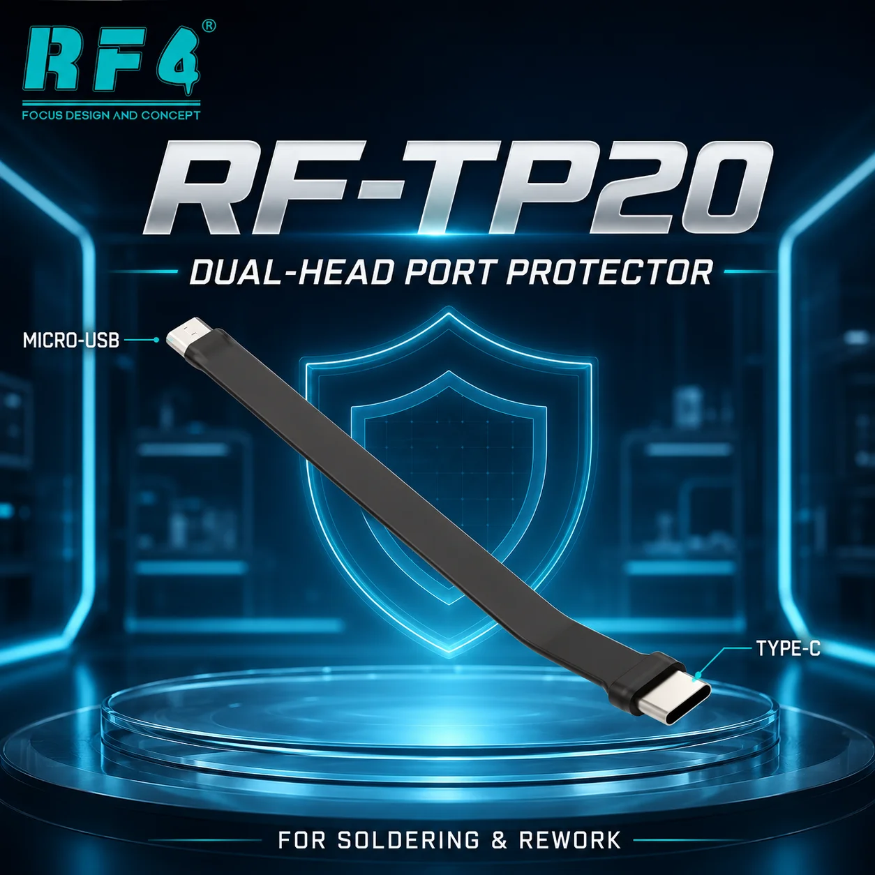 RF4 RF-TP20 Type-C Micro USB Port Protection Tool Dual Head Anti Melting Shield for Android Phone Charging Port Soldering Repair
