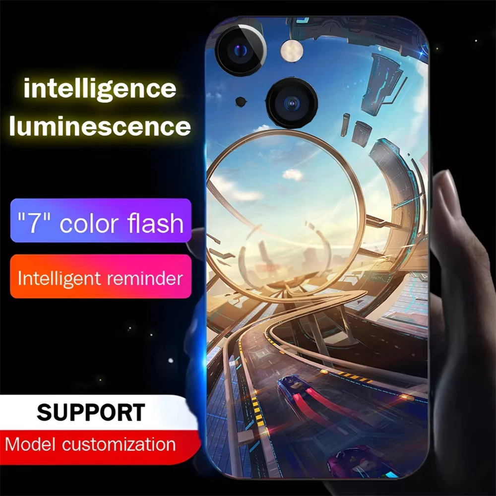 Lonely City Pattern Luminous Glass LED Call Light Up Flash Phone Case For iPhone 16 15 14 13 12 11 Pro Max XR XS Plus 7 8 SE2020 image 4