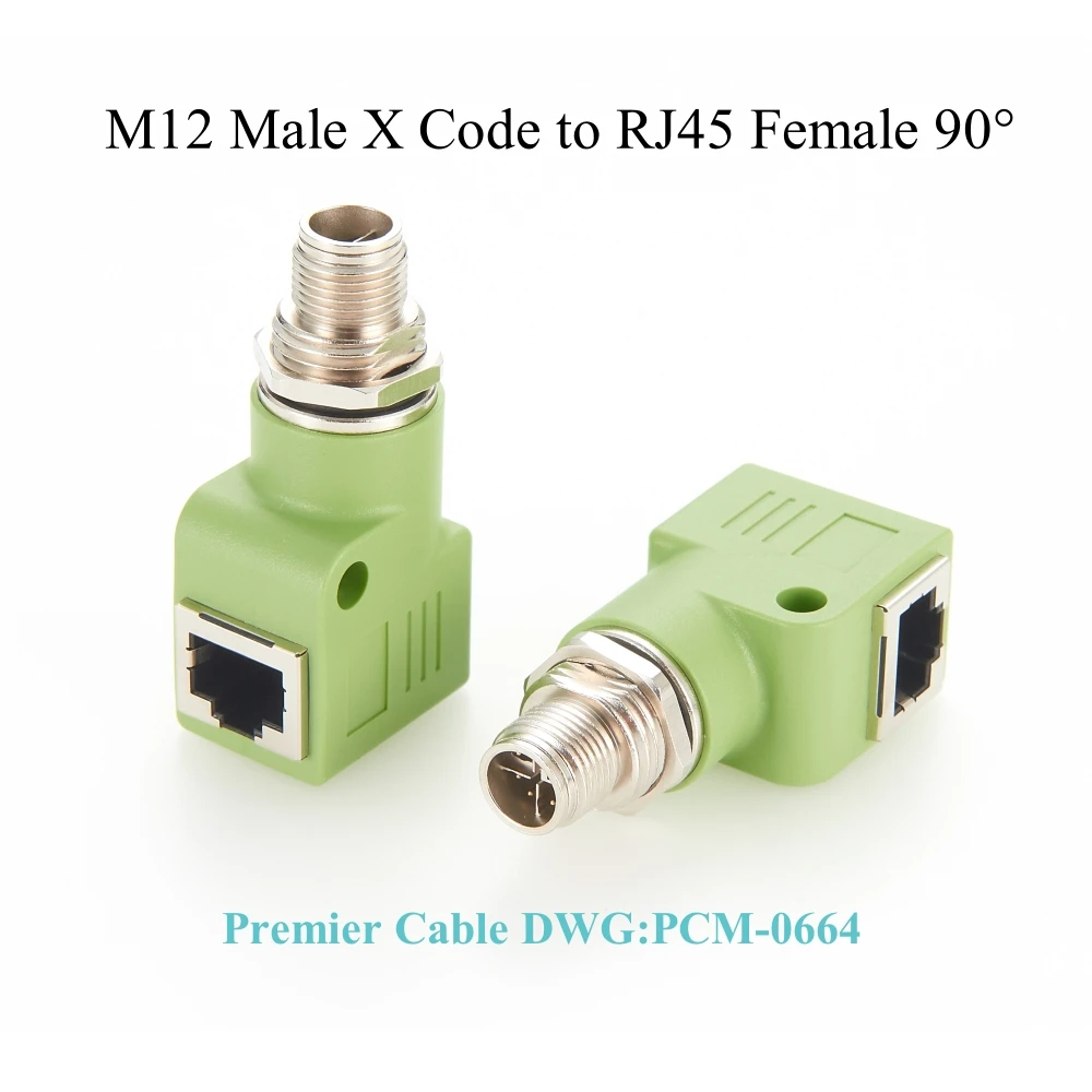 

RJ45 Ethernet to M12 Panel Mount Converter 90 Degree M12 8Pin X Coding Male to RJ45 Female Bulkhead Connector for Industrial