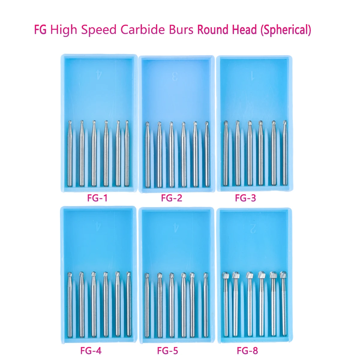 6Pcs/Box Dental Tungsten Carbide Burs Drill Round Head FG Series For Dental Lab Clinic High Speed Handpiece Shank Diameter 1.6mm