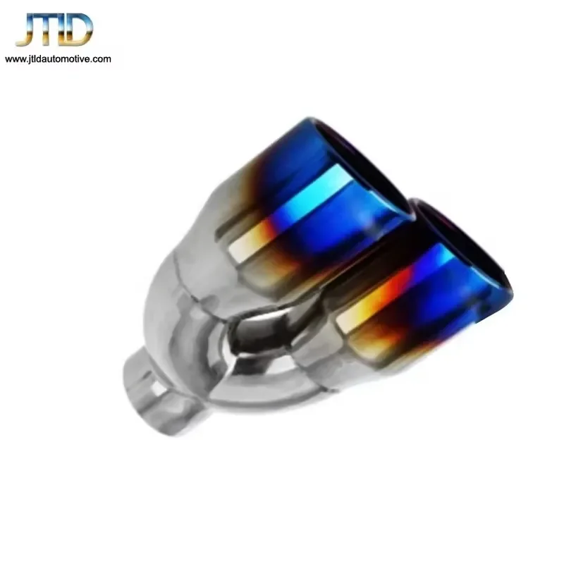 JTLD Universal Fitment Blue Burnt Exhaust Dual Straight Tip Polished Stainless Steel for Retrofit/Upgrade