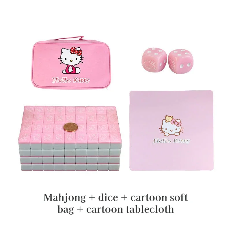 Kawaii Sanrio Mini Mahjong Hello Kitty Mahjong Friends Party Travel Portable University Dormitory Game Girls Birthday Gift