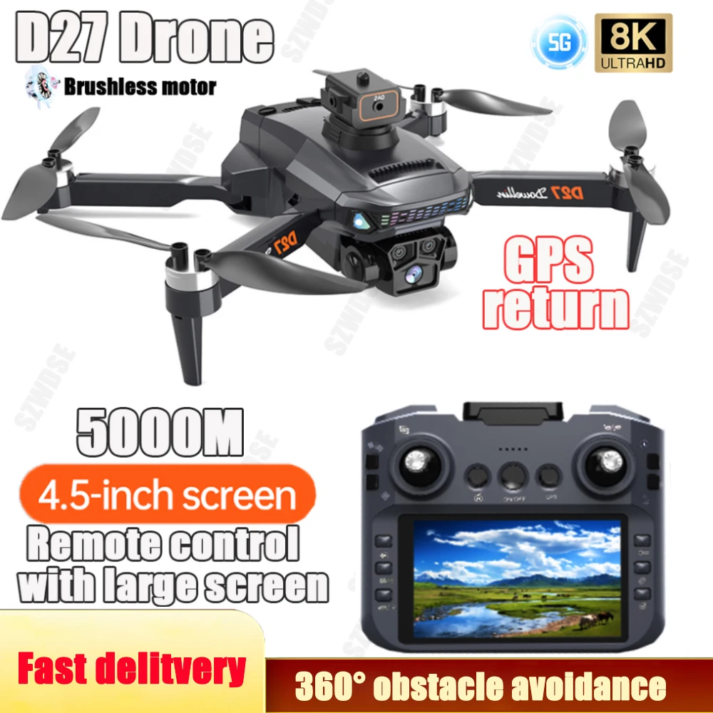 New 2025 Drone Professional GPS 8K HD Camera 5G WIFI FPV Video UAV with 4.5 inch Large Screen Remote Control RC Dron D27 MAX 5KM