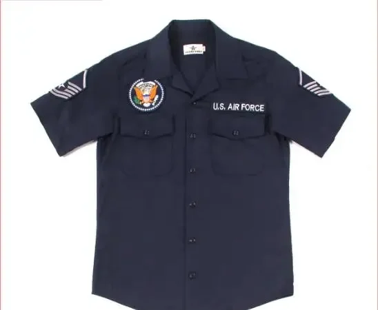 Air Force One US Air Force Shirt Navy Blue Cotton Satin Men's Short Sleeved Summer Shirt